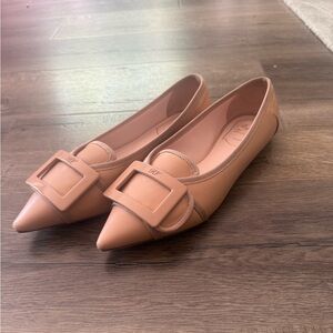Pointed Toe Buckle Flats in Nude